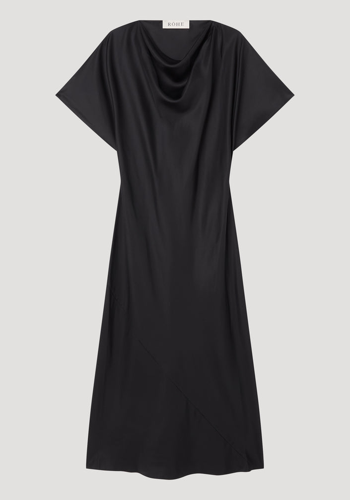 Fluid draped silk dress | black