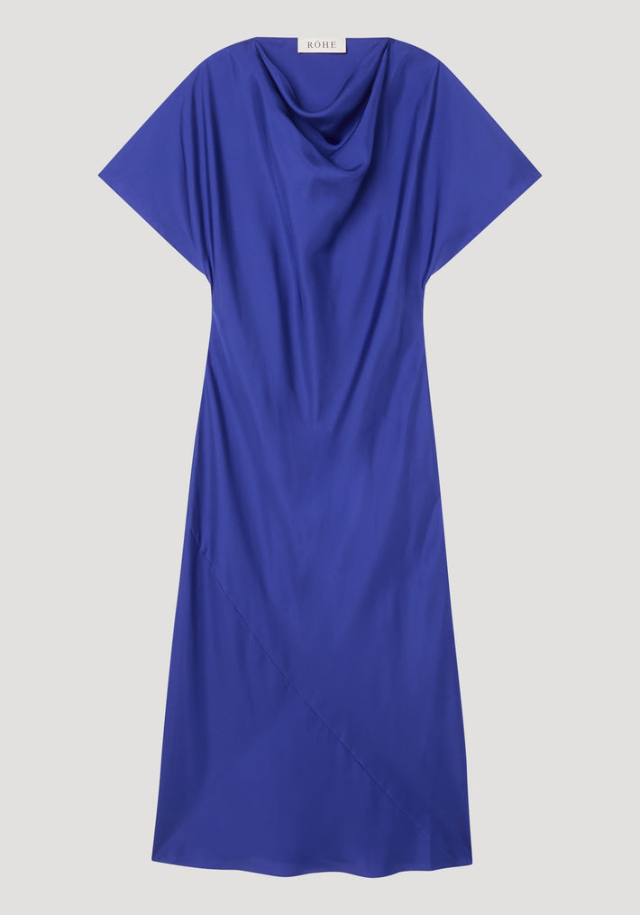 Fluid draped silk dress | electric blue