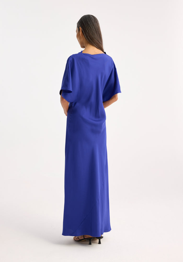 Fluid draped silk dress | electric blue