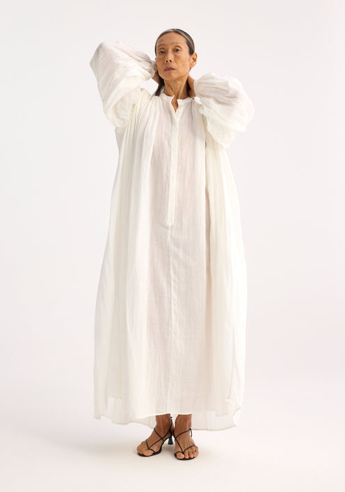 Pleated ramie dress | optic white