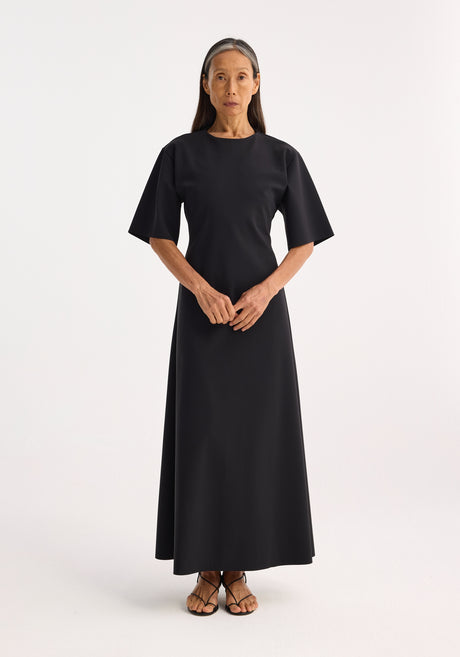 Minimal scuba crew neck dress | black