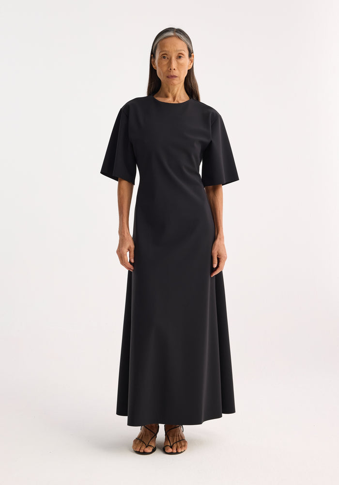 Minimal scuba crew neck dress | black