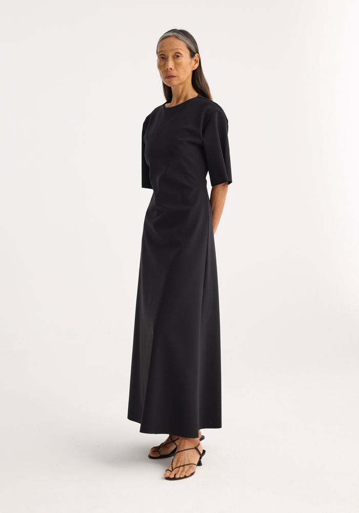 Minimal scuba crew neck dress | black