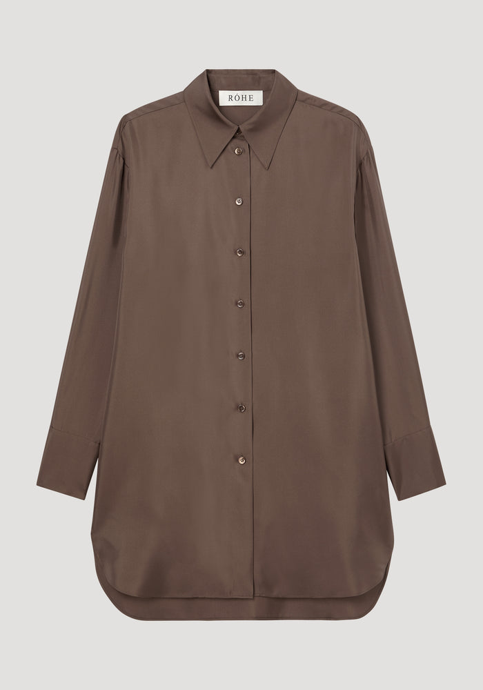 Signature elongated silk shirt | taupe