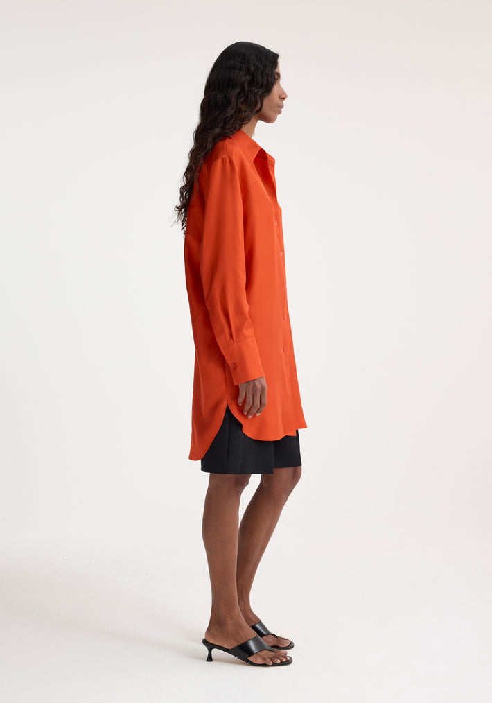 Signature elongated silk shirt | burnt orange