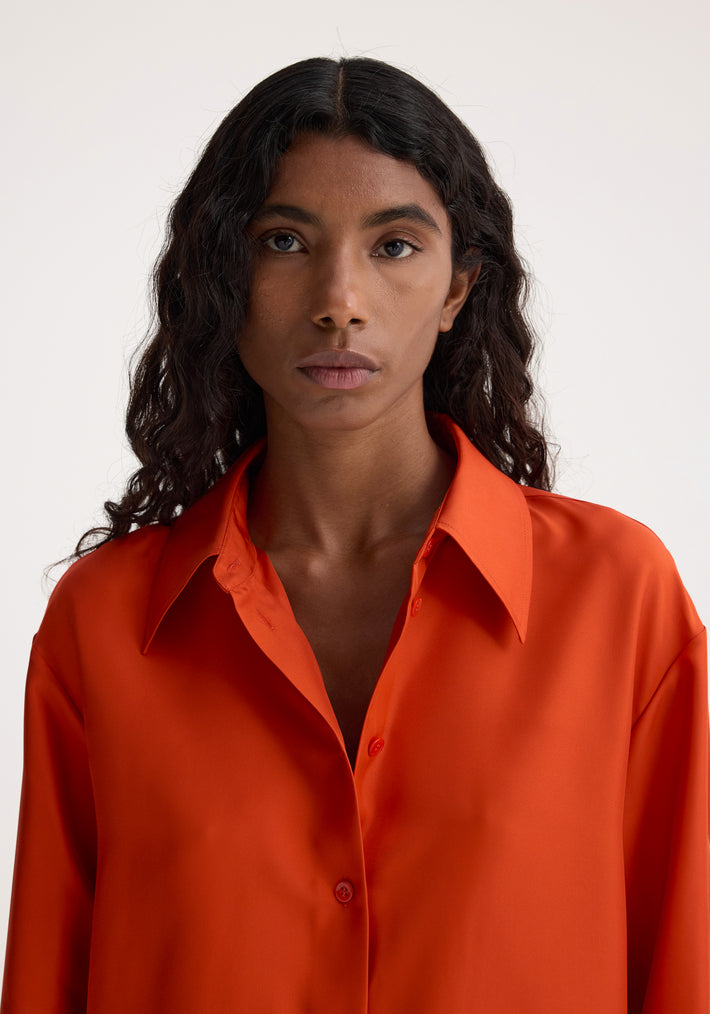 Signature elongated silk shirt | burnt orange