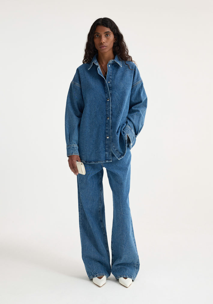 Denim oversized shirt | mid denim blue