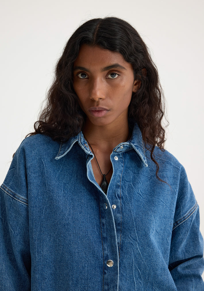 Denim oversized shirt | mid denim blue