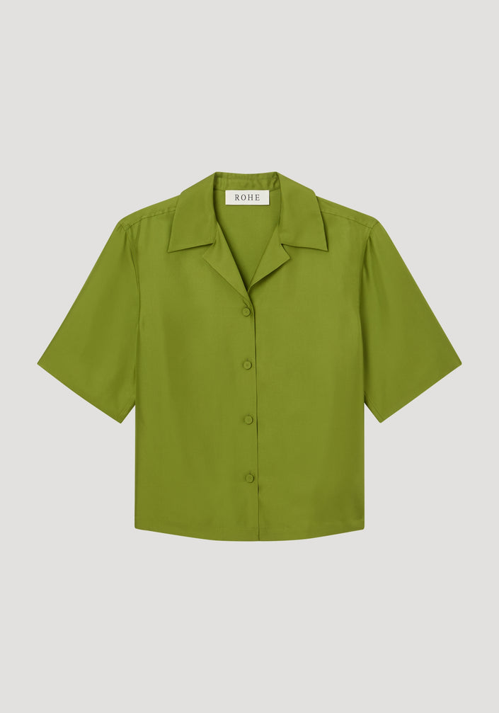 Camp collar silk shirt | garden green