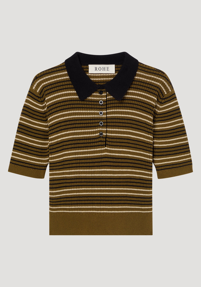 Striped knitted polo | multi olive stripe