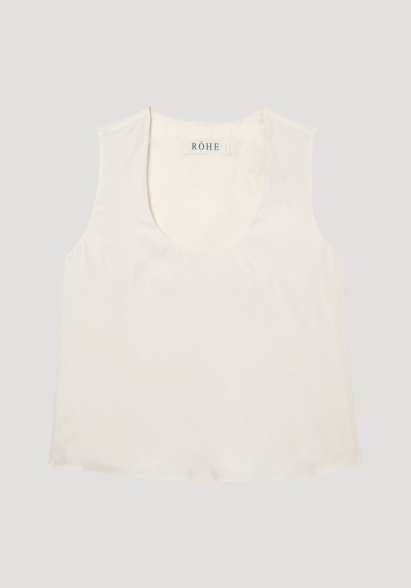Scoop-neck silk top | cream: Cream-colored, sleeveless, scoop-neck blouse made from 100% pure silk. Features a loose fit for versatile layering.