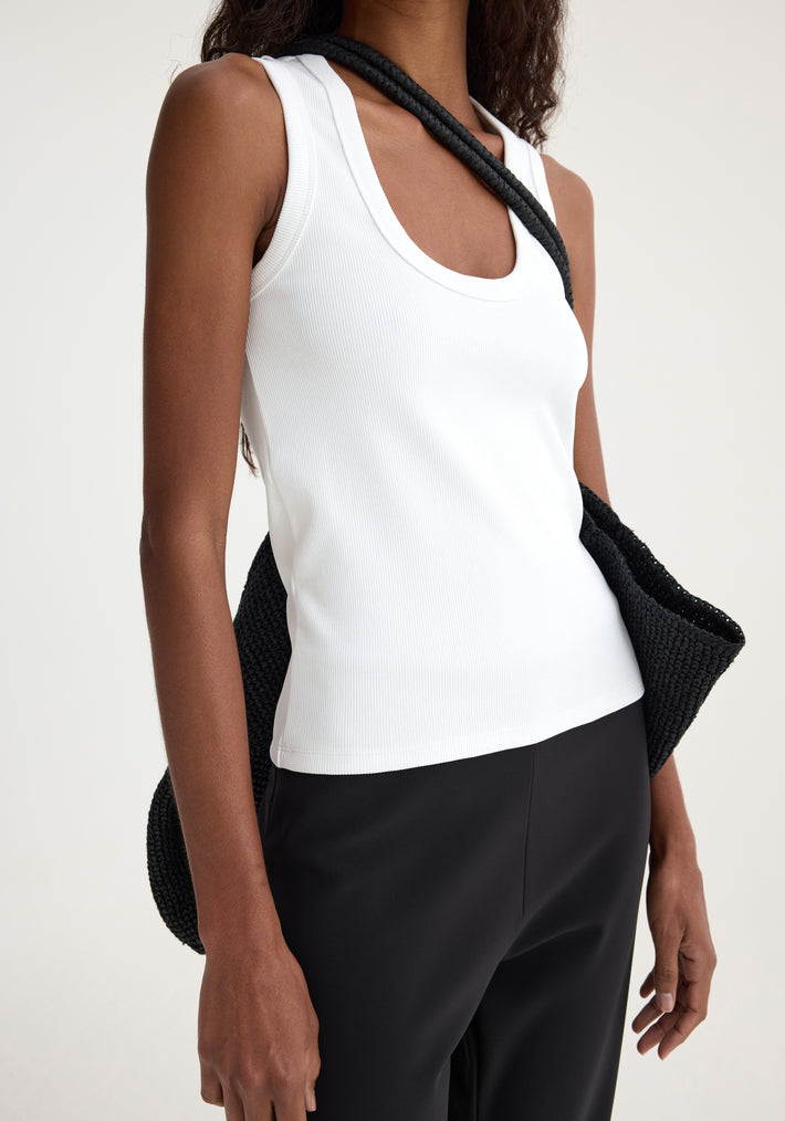 Dense rib scoop neck top | optic white