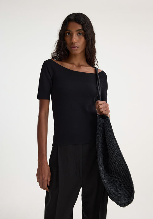 Boat neck knitted top | black