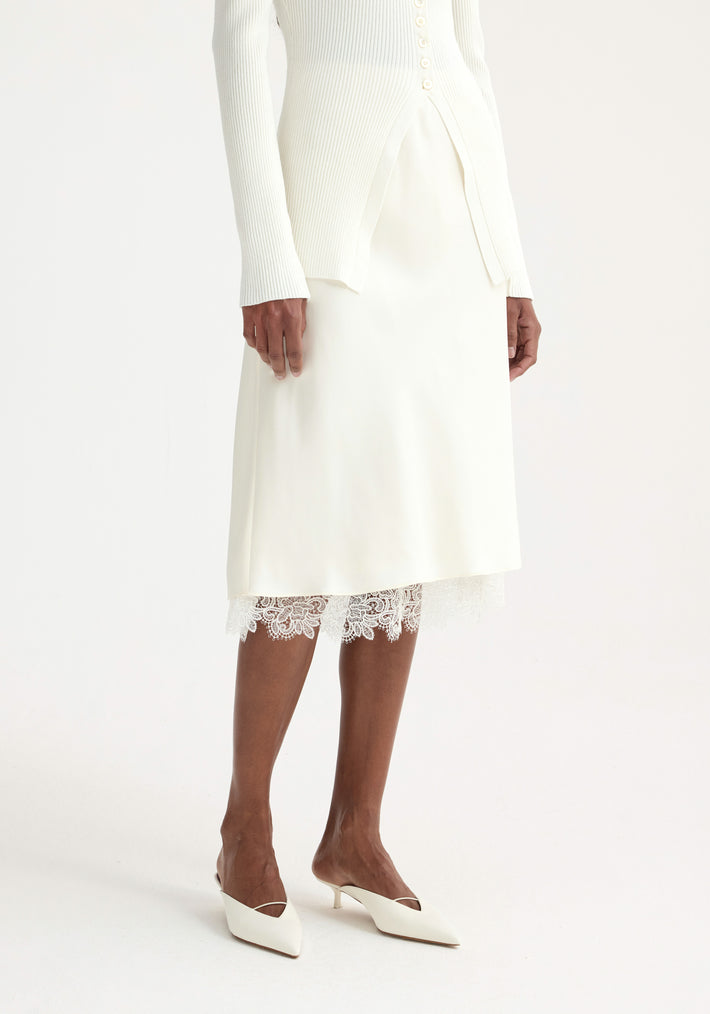 Lace-trimmed silk skirt | cream