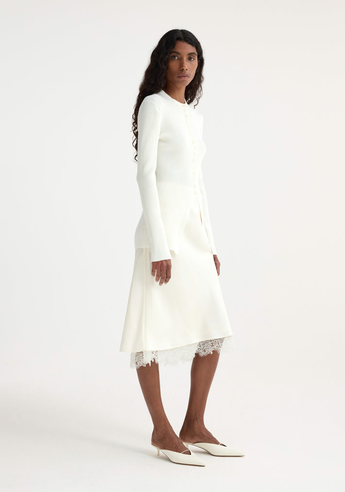 Lace-trimmed silk skirt | cream