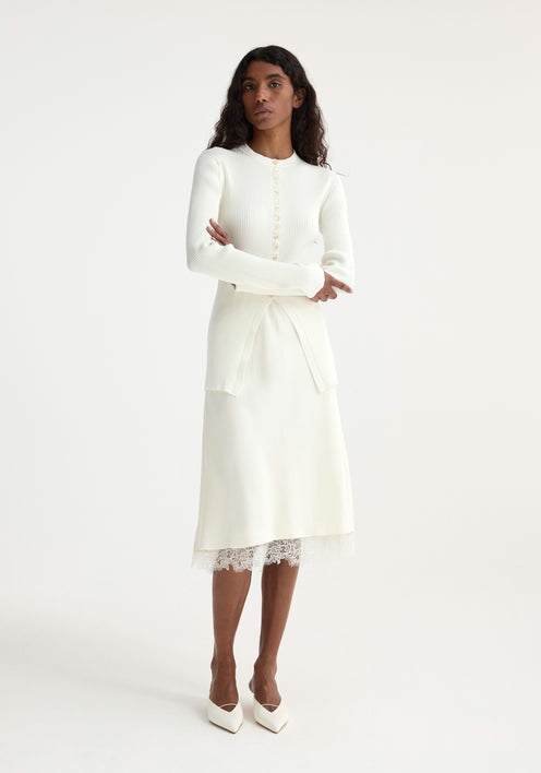 Lace-trimmed silk skirt | cream