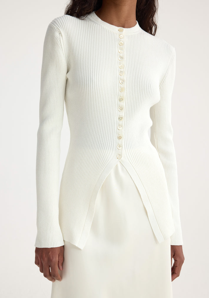 Elongated rib cardigan | off white