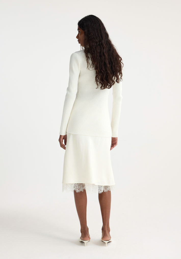 Lace-trimmed silk skirt | cream