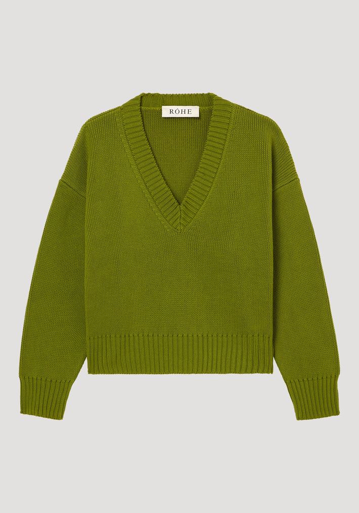 V-neck knitted jumper | garden green