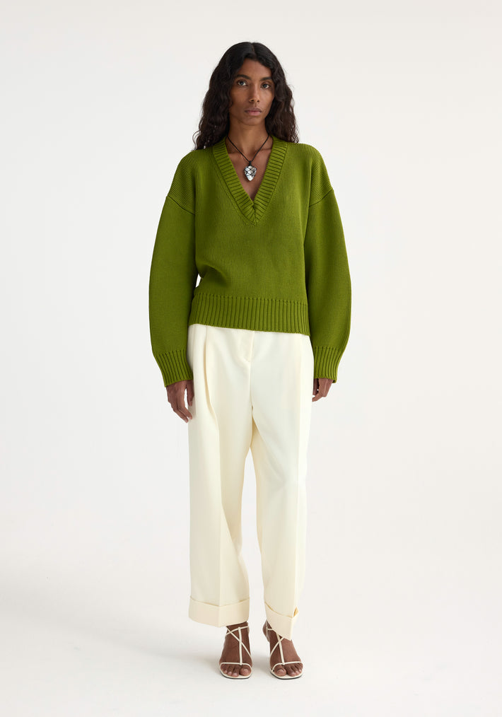 V-neck knitted jumper | garden green