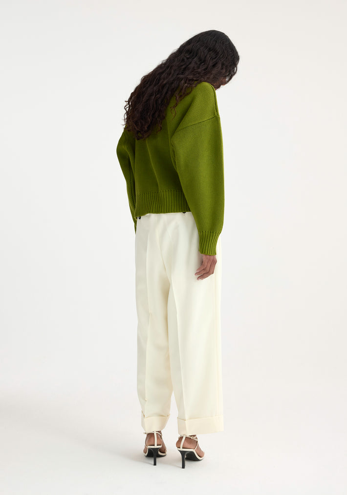 V-neck knitted jumper | garden green