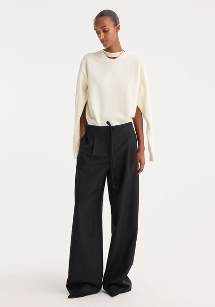 パンツ PAROSH Black Relaxed Pants with Drawstring in Fabric Woman Parosh Black Relaxed Pants With Drawstring In Fabric Woman