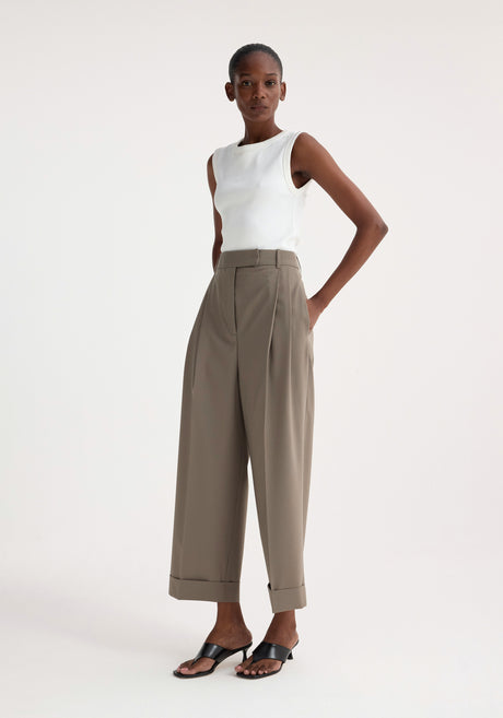 High-waist turn-up trousers | taupe