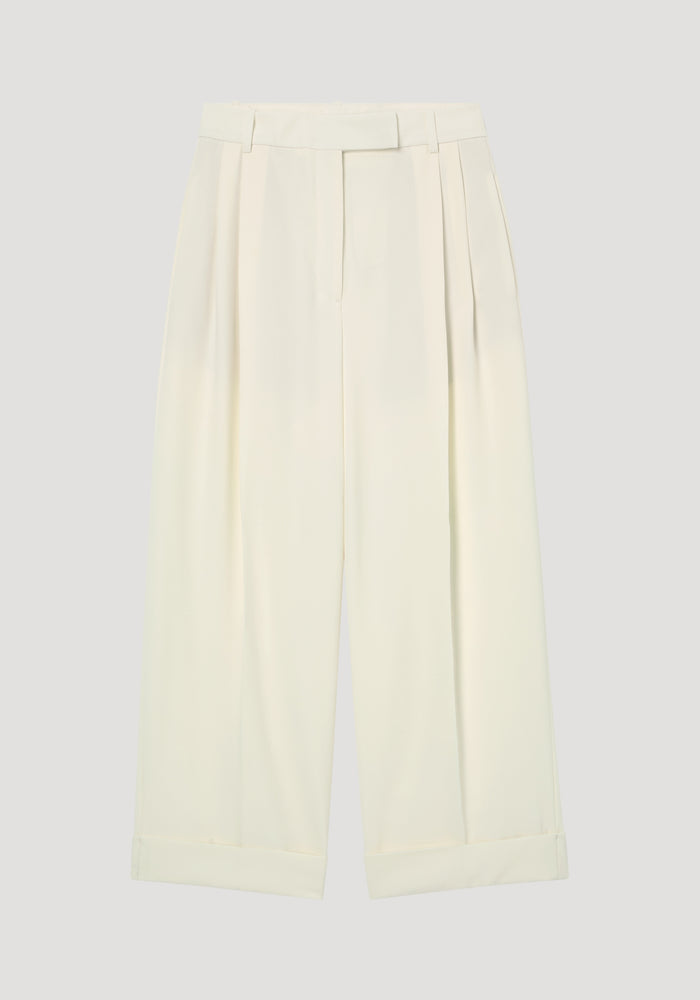 High-waist turn-up trousers | off white