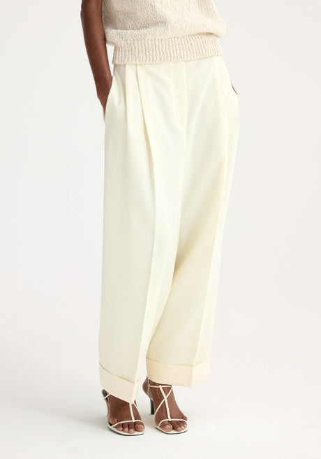 High-waist turn-up trousers | off white