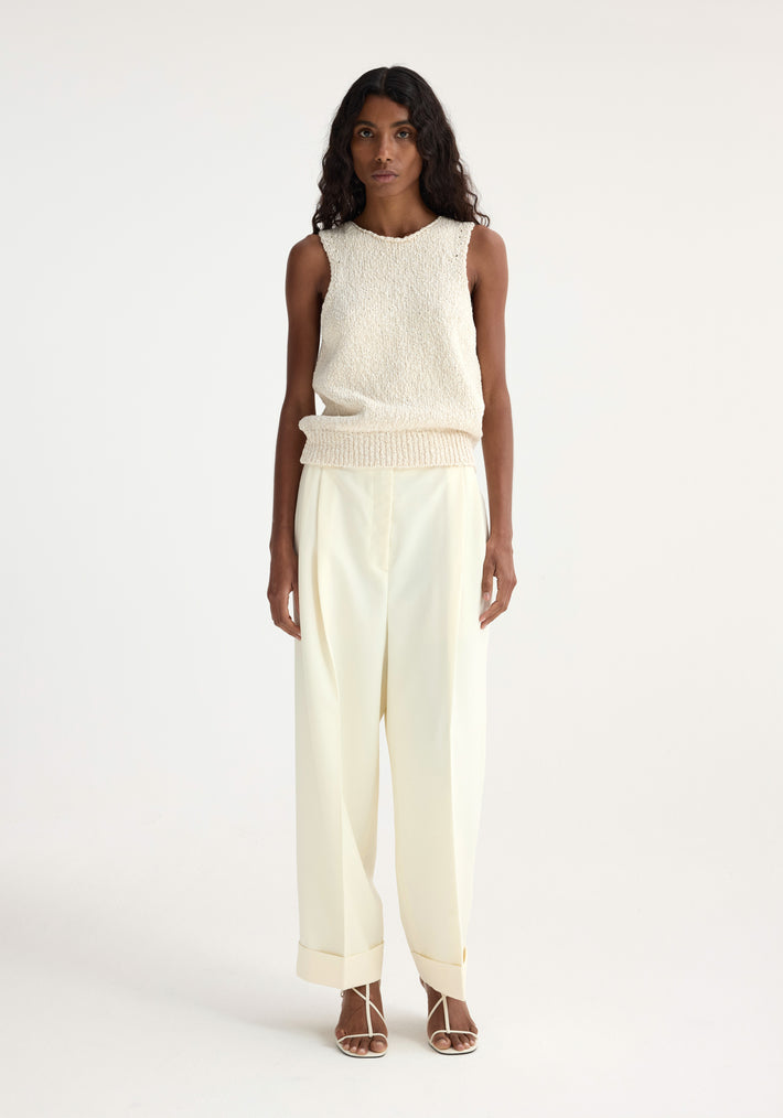 High-waist turn-up trousers | off white