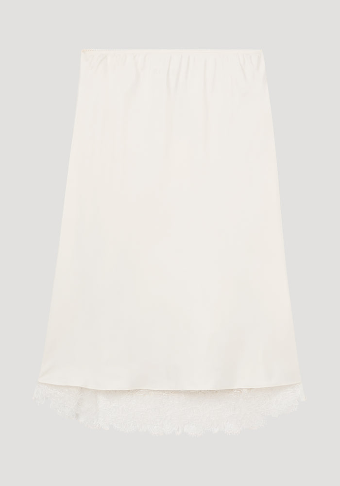 Lace-trimmed silk skirt | cream