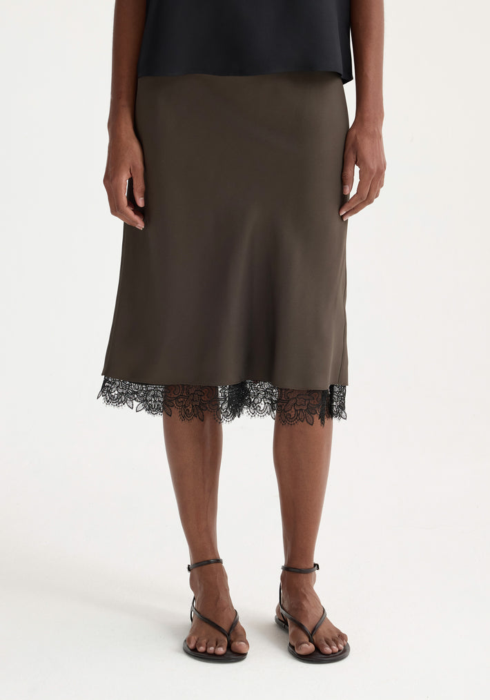 Lace-trimmed silk skirt | earth