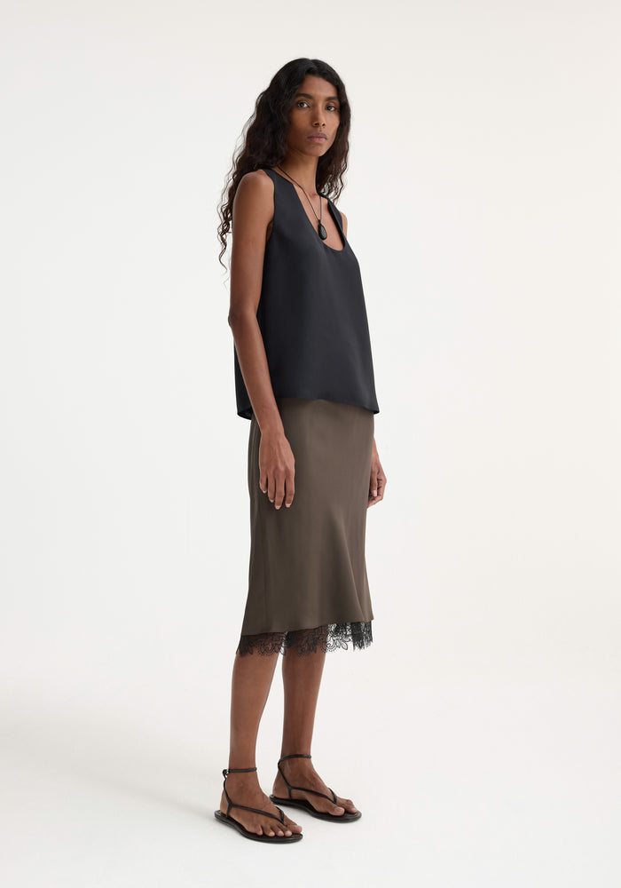 Lace-trimmed silk skirt | earth