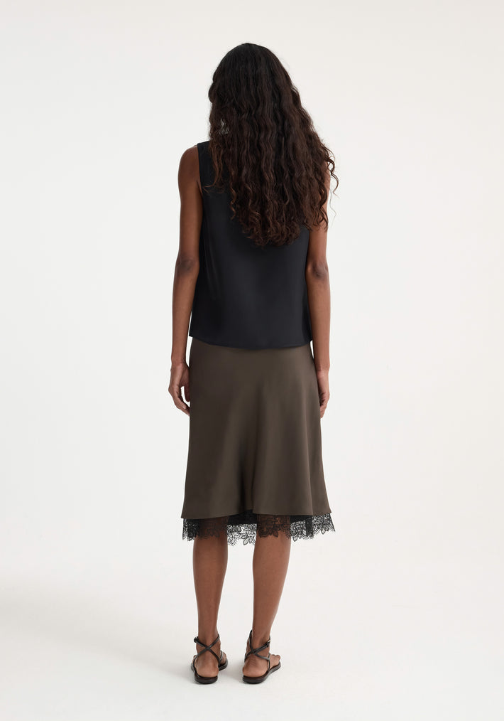 Lace-trimmed silk skirt | earth