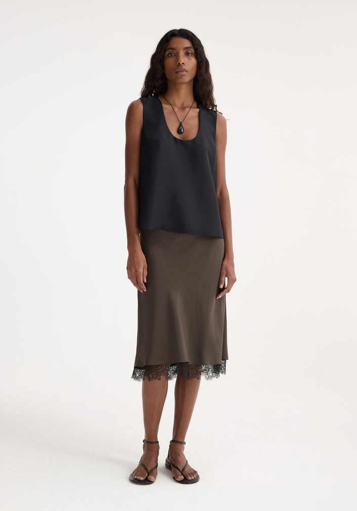 Lace-trimmed silk skirt | earth