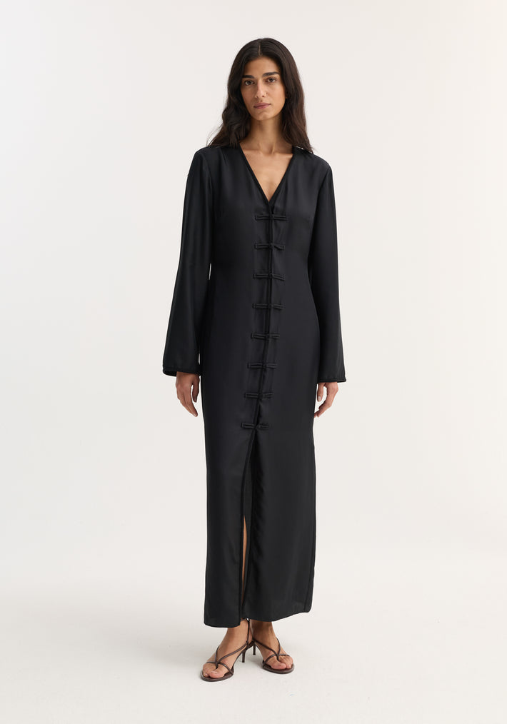 Mandarin silk dress | black