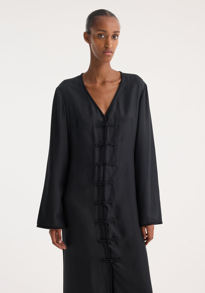 Mandarin silk dress | black