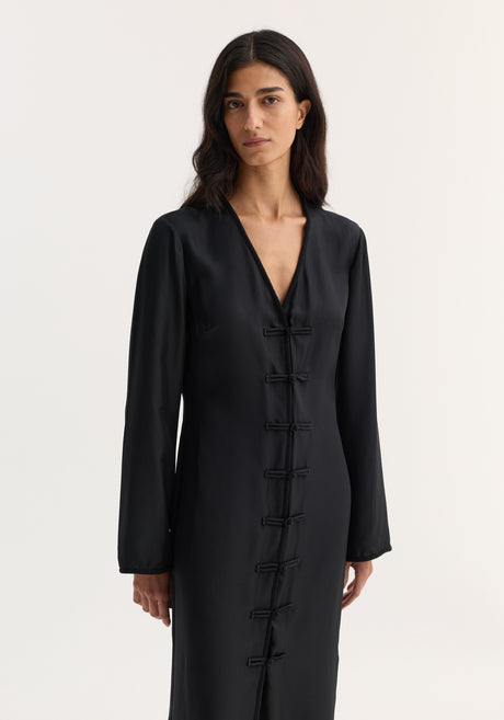Mandarin silk dress | black