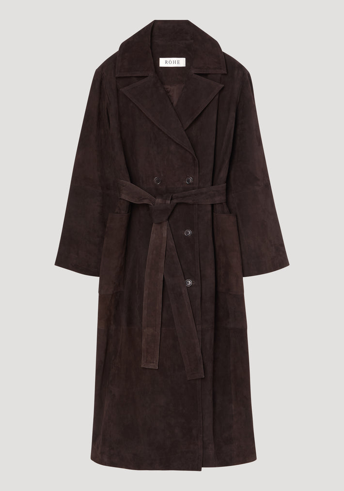 Suede belted wrap coat | dark chocolate
