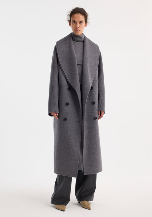 Signature double-faced scarf coat | mid grey melange