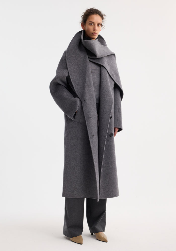 Signature double-faced scarf coat | mid grey melange