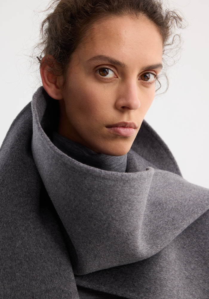 Signature double-faced scarf coat | mid grey melange
