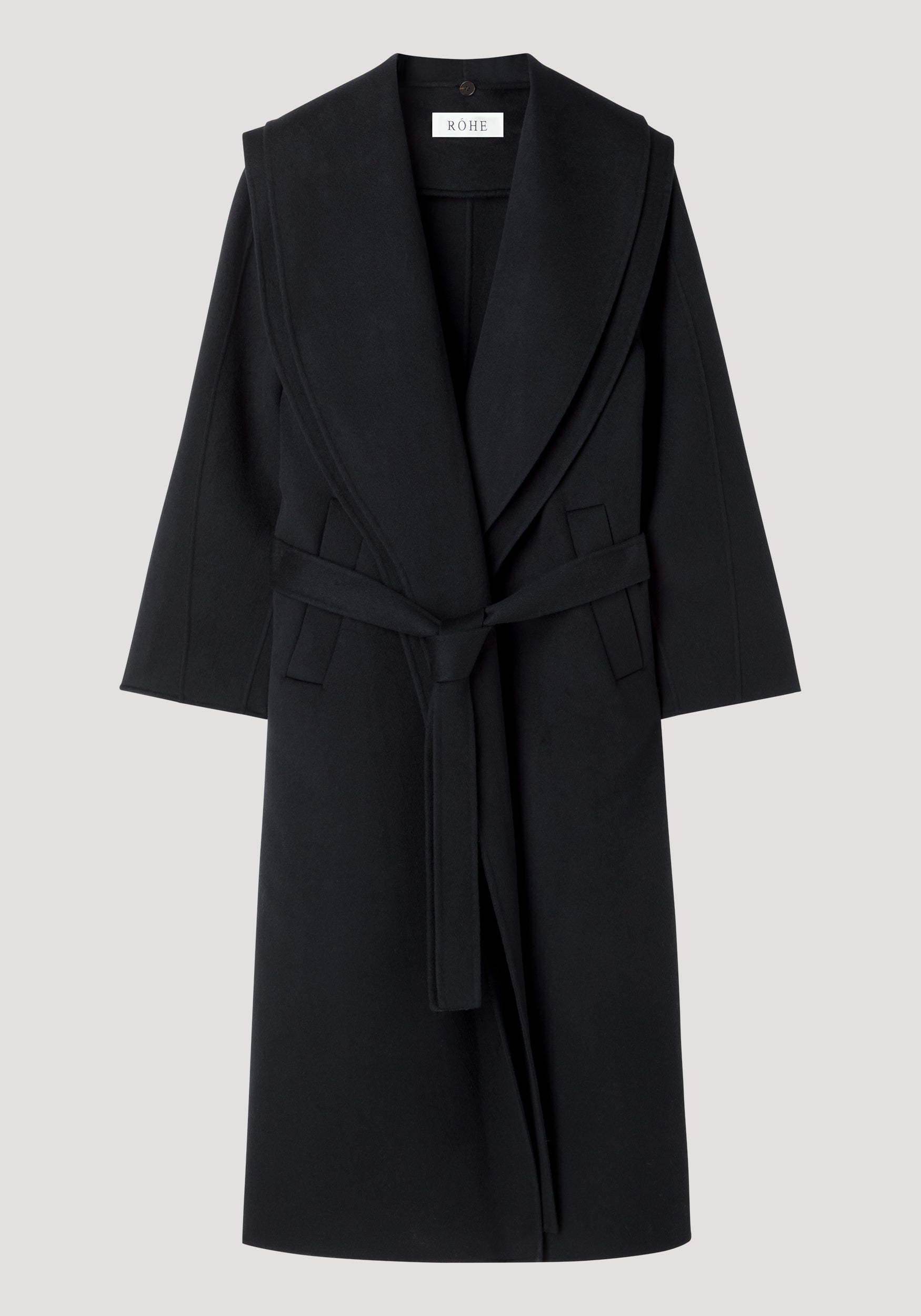 Signature double-faced scarf coat with belt | Black Signature double-faced scarf coat with belt | Black