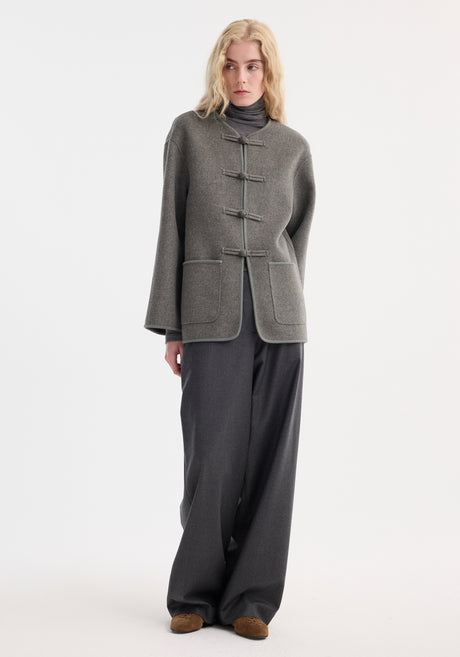 Mandarin double-faced wool jacket | mid grey melange
