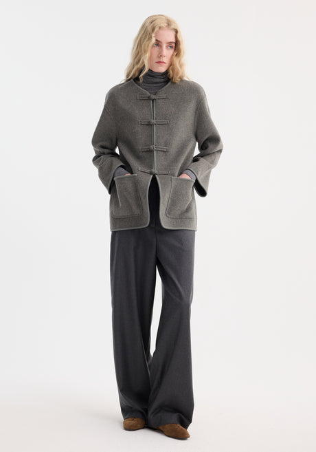 Mandarin double-faced wool jacket | mid grey melange