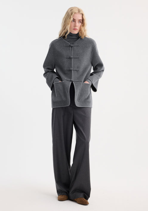 Mandarin double-faced wool jacket | mid grey melange