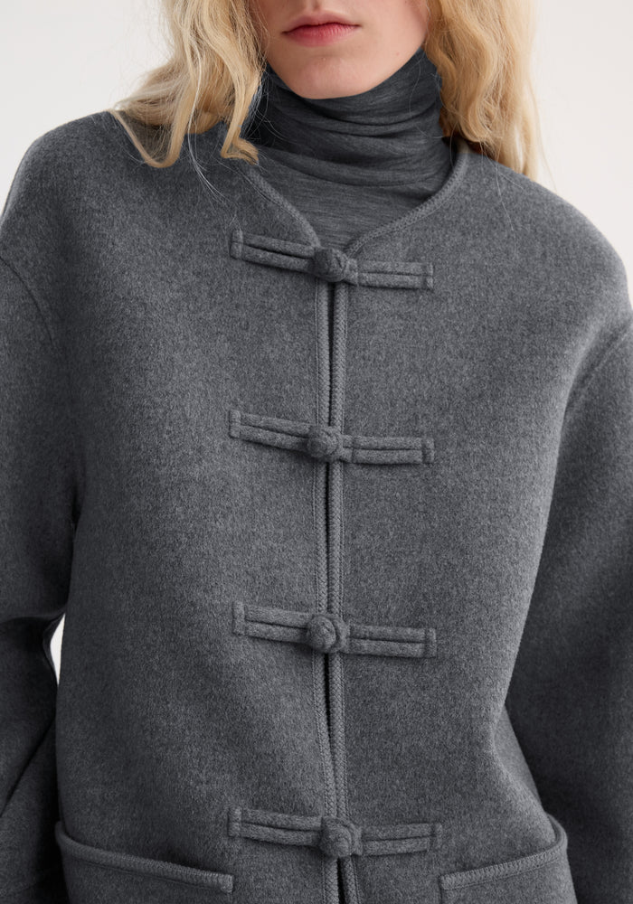 Mandarin double-faced wool jacket | mid grey melange