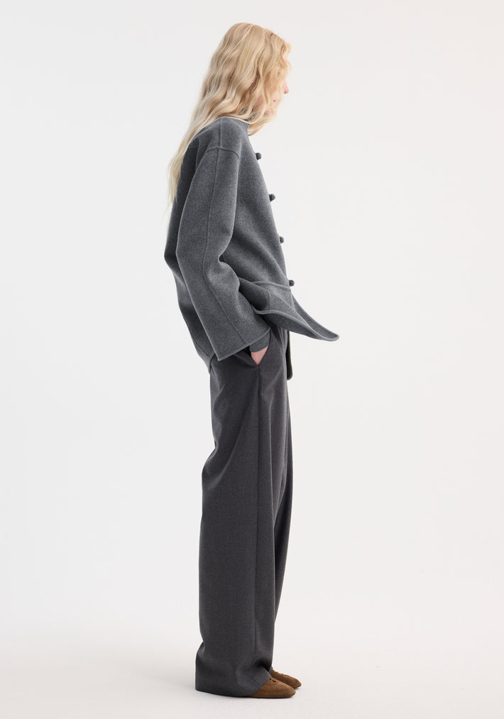 Mandarin double-faced wool jacket | mid grey melange