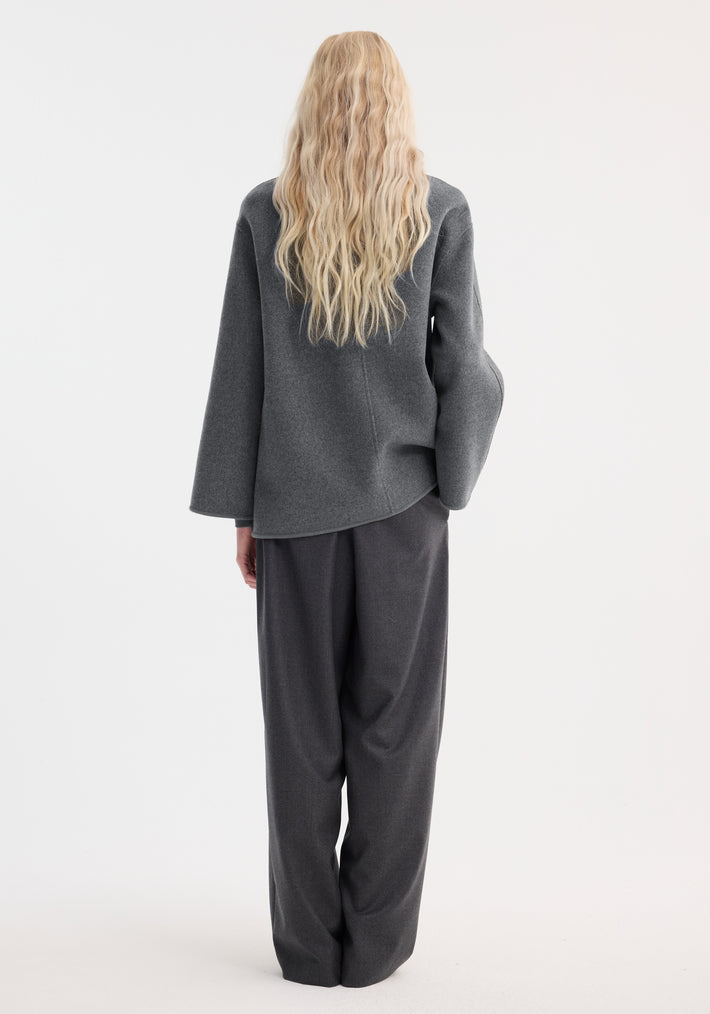 Mandarin double-faced wool jacket | mid grey melange