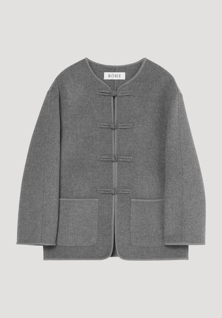 Mandarin double-faced wool jacket | mid grey melange
